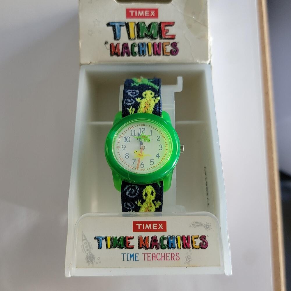 Timex Time Teachers Time Machines Boys Watch Green Case White Dial Textile Strap